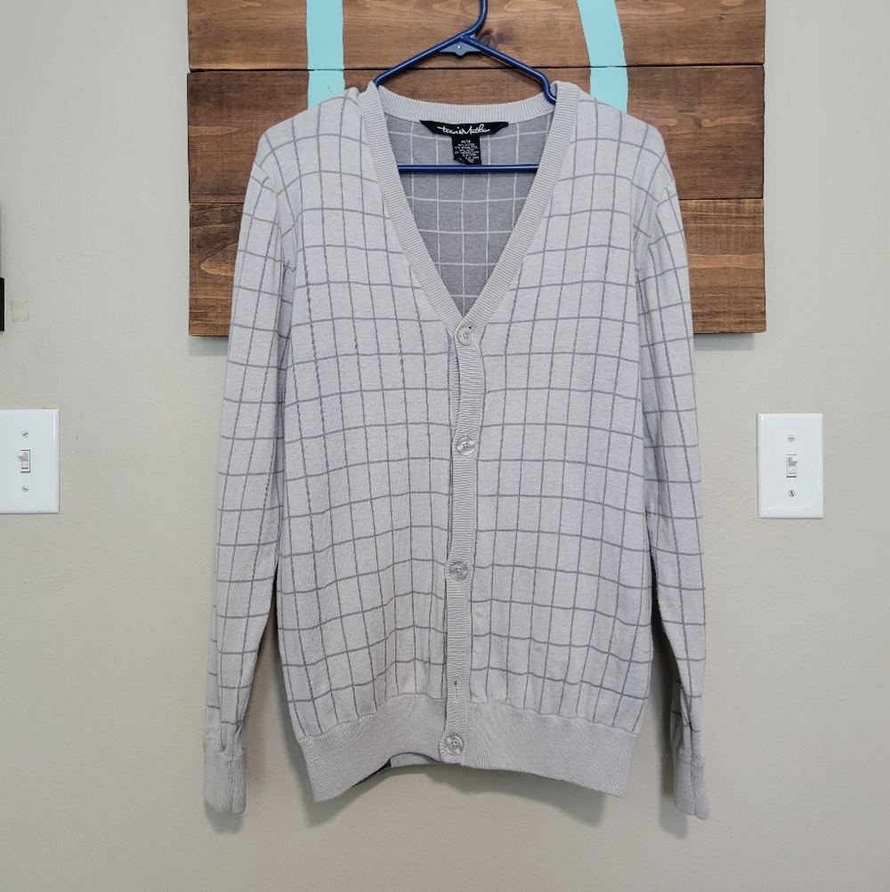 Travis Matthews Gray Checkered Merino Wool Blend Preppy Cardigan Size Medium